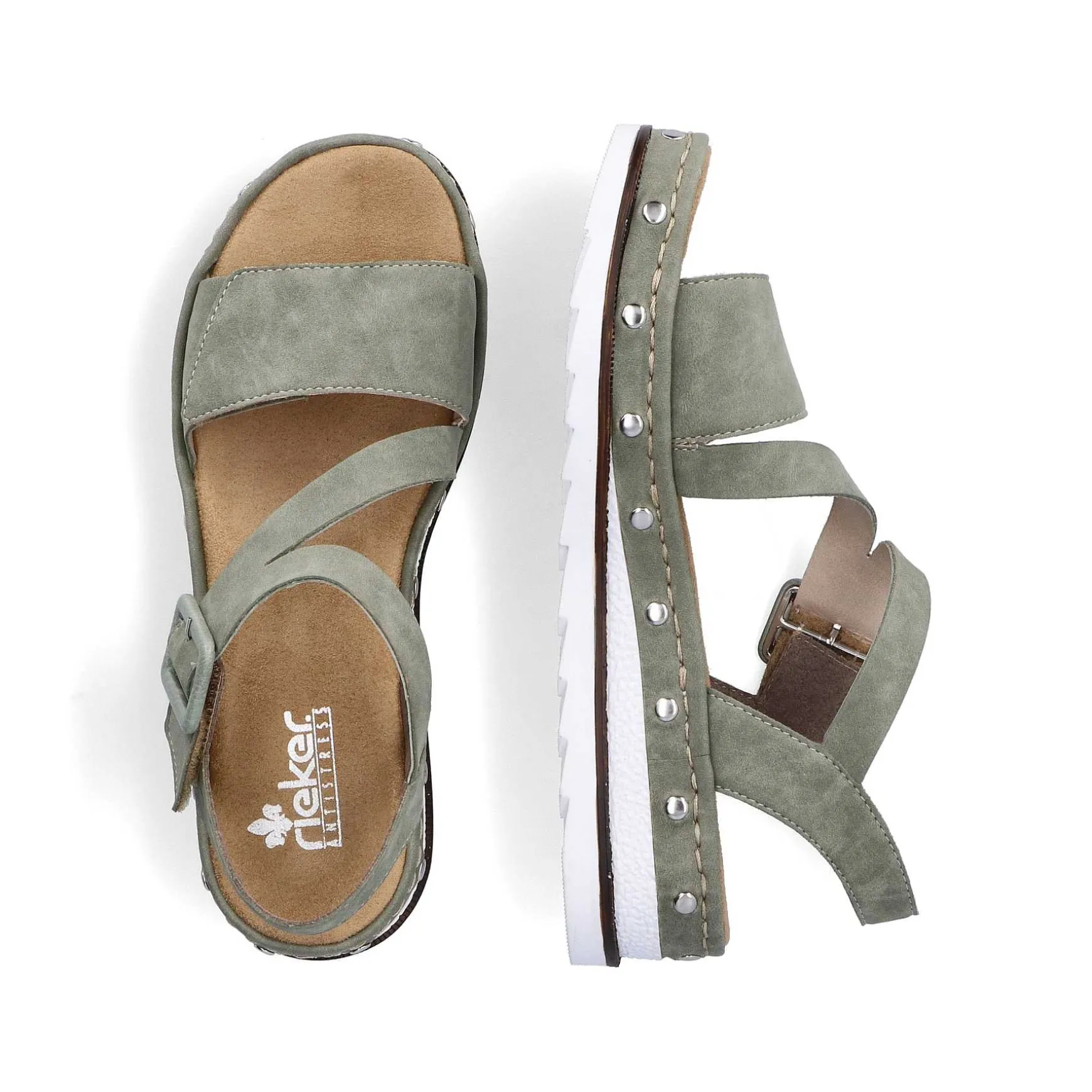 Rieker Women'S Wedge Sandals Green Gray