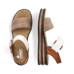 Rieker Women'S Wedge Sandals Brown Beige-Black